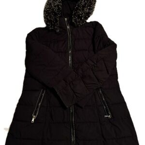 Laundry By Shelli Segal Black Puffer Coat with Faux Fur Hood XL
